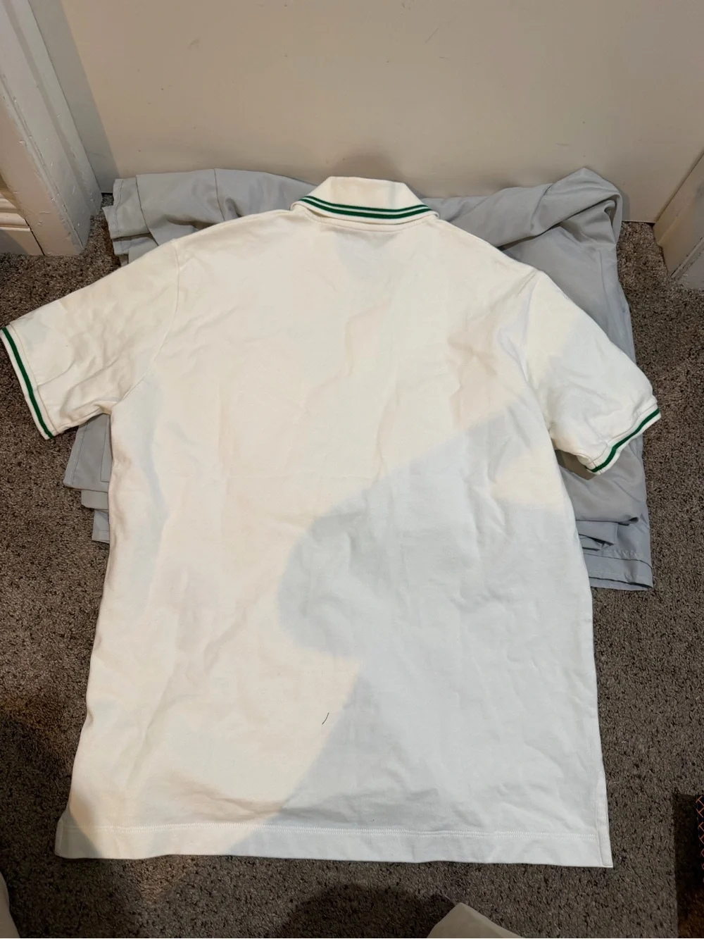 Gucci White Polo with Green Stripe Trim and Chest Web